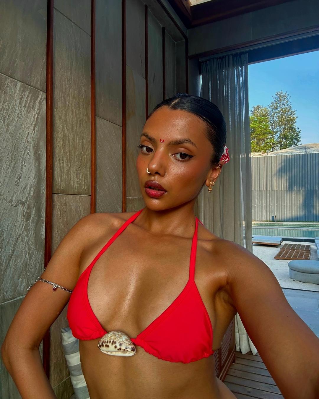 Tiger Cowrie Red Bikini Top